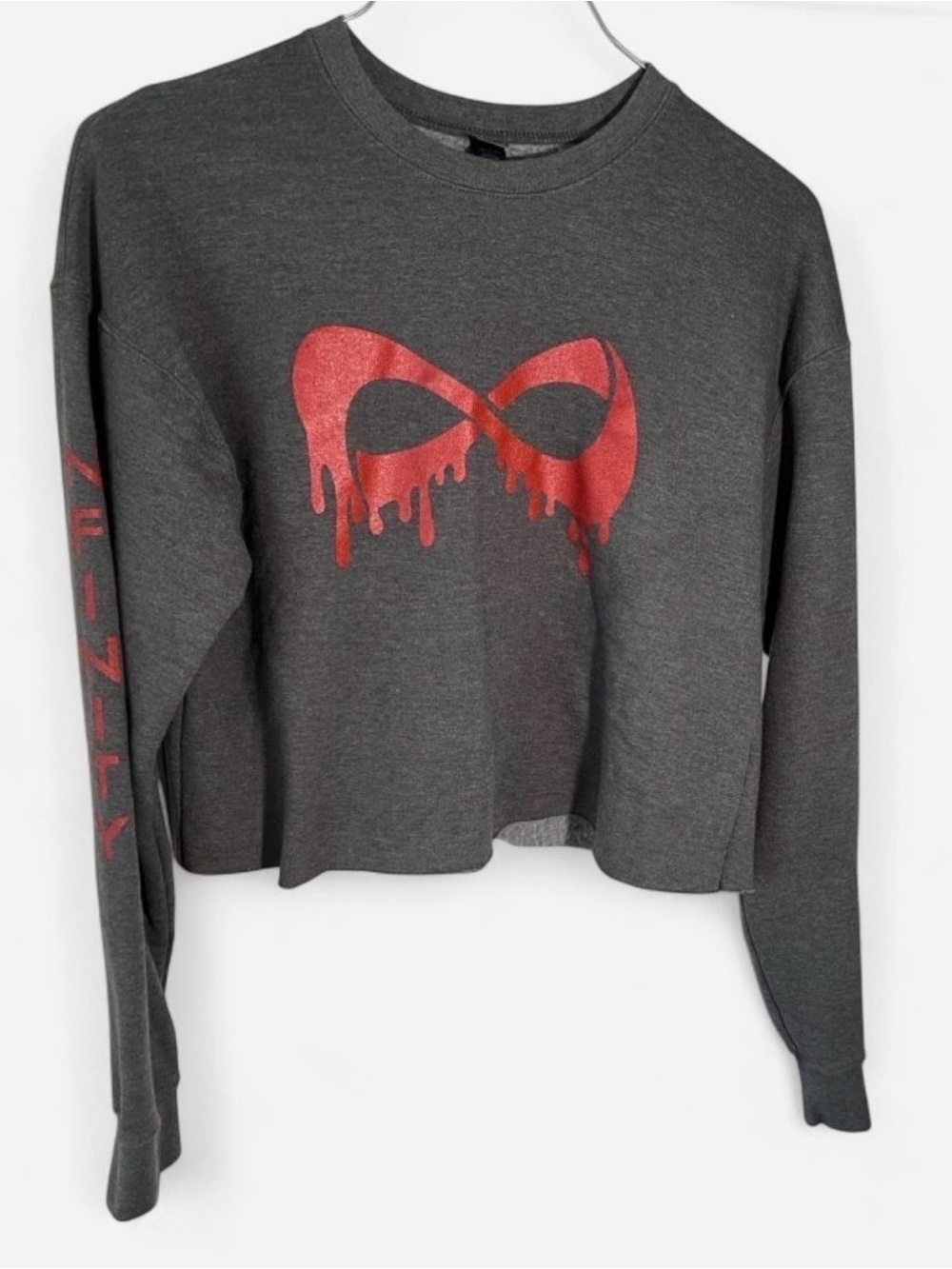 Tultex Charcoal Cropped Crewneck with Red Drip Infinity Graphic